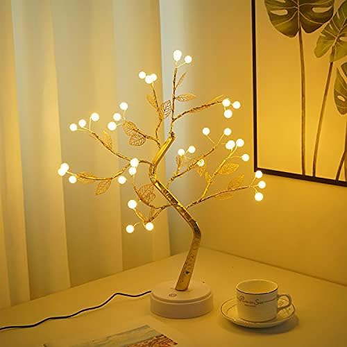 Ламба за десктоп дрво за ламба со дрво со 36 LED светлосни таблети светла батерија оперирана/USB оперирана вештачка декорација