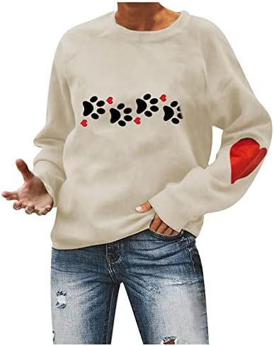 Jjhaevdy Среќни кошули за Денот на вineубените околу врвовите на вратот на вратот со долги ракави Pulубовни графички џемпери