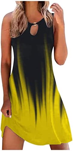 Ruziyoog жени лето кратко мини фустан трендовски цветни печатени резервоари без ракави, облечен случај, лабава лабава клуч за торбичка