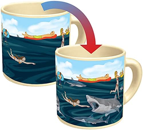 Ајкула! Кригла за промена на топлина - Додадете кафе или чај и ајкули што демнат под водата - доаѓа во забавна кутија за подароци