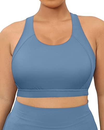 Marinavida Women Plus Plus Size Sports Sports Sports Bra Racerback тренингот поставен јога салата за активен градник со отстранливи влошки