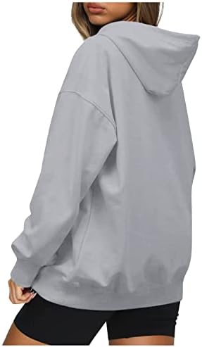 Женски обични дуксери со долги ракави за влечење на врвовите на пулвер, лабава маичка со качулка со џеб со џеб