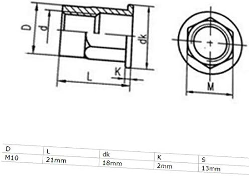 X-Gree M10x21mm рамен глава целосна хексадецимална тело отворена крајнавртка навртки ореви од бронзен тон 100 парчиња (M10x21mm Cabeza Plana Hexagonal