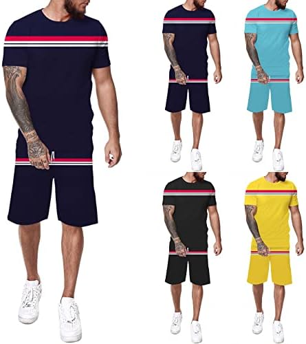 Облека од 2 парчиња за мажи со шорцеви поставуваат кратки комплети за мажи 2 парчиња модни летни портлични костуми за мажи