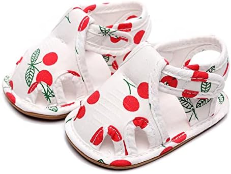 Чевли за новороденчиња за деца меки единствени не -лизгачки мали чевли за подот, овошни цреши печати сандали девојки фустани чевли