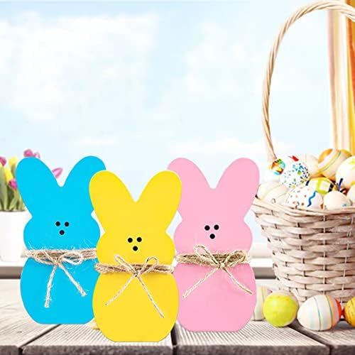 Велигденски украси, декор на Велигден зајаче 3 парчиња, дрвени зајаче Велигденски украси за домот, погодни за лента за велигденски нивоа, декор на маса, пролетен дек