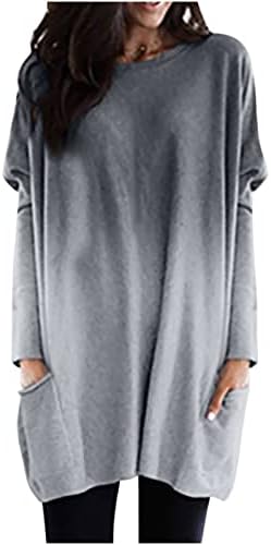 Амикадом тинејџерски градиент опуштено вклопни маички со брод вратот врвови за жени за жени со долг ракав есен летни маички 2023 облека пи пи