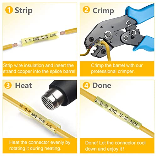 150 ПАРЧИЊА Жолта Топлина Смалуваат Задник Конектори, 12-10 AWG Изолирани Водоотпорен Задник Спојување Терминал Електрична