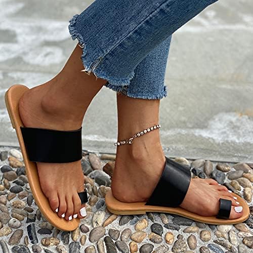 Папучи за жени затворени и надворешни цврсти бои рамни прстени отворени пети каузални удобни летни флип -флопови сандали подготвени