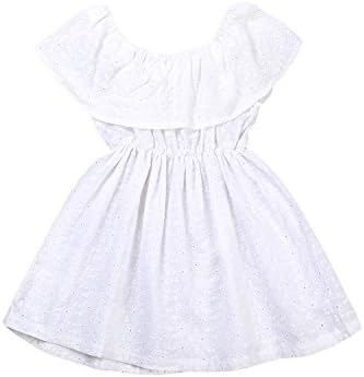 Детско дете бебе девојче шупливо рафле од рамената чипка мини фустан бела летна облека