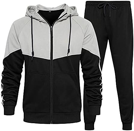 Tracksuits на Wirltte Mens 2 Piect Contront Contrut Contul Zip Hoodie Sweats Suits вежбање џогирање костум со џебови од канга