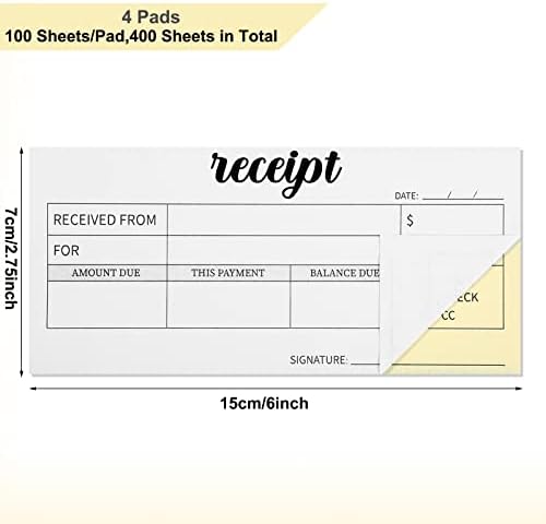 Спакон 4 Парчиња Приемни Книги Без Јаглерод Џебна Големина Приемна Книга со Копии 6 х 2,8 Инчен Јаглерод Копија Бележник Без Јаглерод Копија