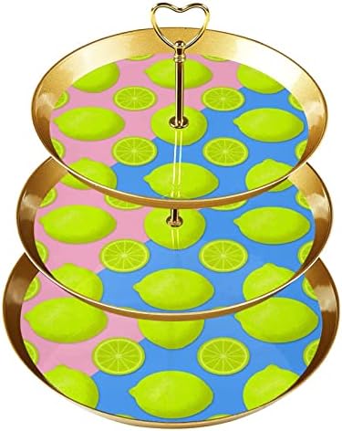 Овошје Цитрус Жолта Лимонска Шема Држач За Кекси За Пециво, 3 Нивоа Пластична Златна Торта Стојат За Маса За Десерт, Кекс Дрво Кула