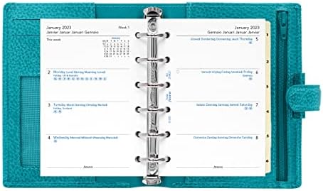 Филофакс Финсбери Организатор, Големина На Џеб, Аква-Традиционална Зрнеста Кожа, Шест Прстени, Дневник За Календар Од Недела До Недела, Повеќејазичен,
