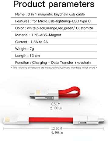 Молња Кабел Клучеви Полнач iPhone Android 3in1 Приврзок За Клучеви Магнетни USB Кабел Краток USB c КАБЕЛ USB Брзо Полнење 3.0 // За iPad,Тип