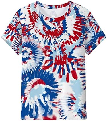 2023 година женска американска знаме маичка 4 -ти јули маица обичен екипаж врат кратки ракави летни врвови облечени обични блузи туничен