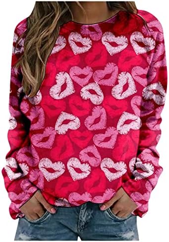 JJHAEVDY Ден на в Valentубените плус големина пулвер жени o-вратот врвови долги ракави пуловер loveубов срце графички врвни двојки врвови