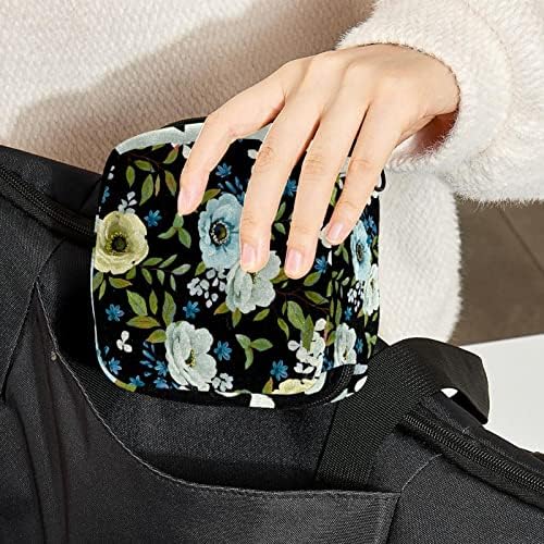 Санитарна торба за складирање на салфетки, цвеќиња анемони сина агапантус менструална чаша торбичка, преносна санитарна салфетка влошки