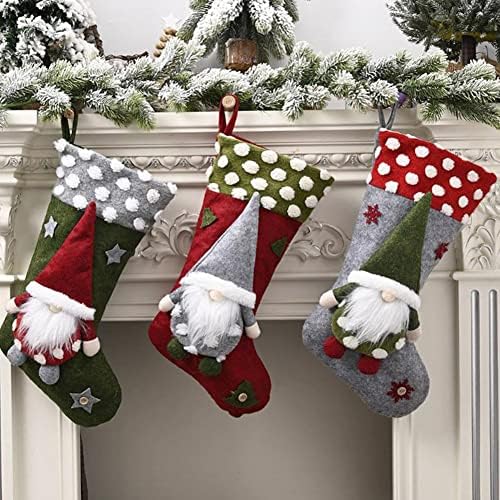 MSBF 20 инчи Божиќни чорапи од јагнешко волна тродимензионална елфска кукла Божиќна чорап Божиќни украси Божиќни украси