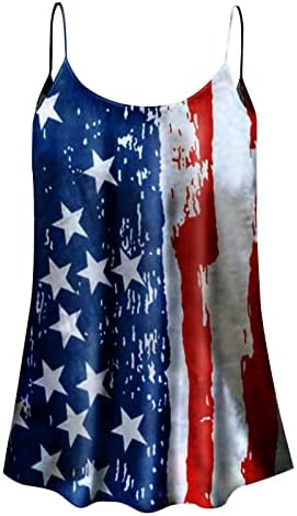 Проток на резервоарот за жени 4 -ти јули во САД, знамето за знаме за печатење Ками елек шпагети каиш скриен стомак камизол фустани замав блузи