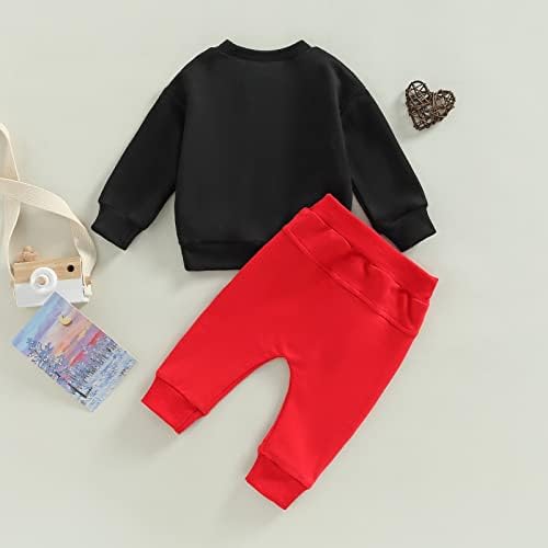Бебе момче в Valentубените Ден на облека со цврста боја, печати џемпер за џемпери, врвни панталони за влечење 2 парчиња
