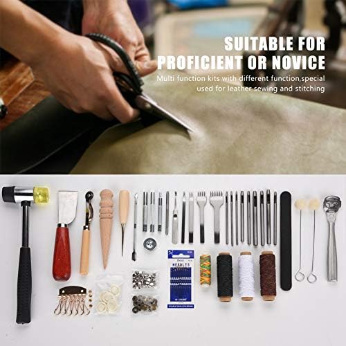 42 парчиња кожни занаетчиски алатки, алатки за кожа алатки поставени кожни занаетчиски алатки за занаетчиски заболувања за шиење на шиење
