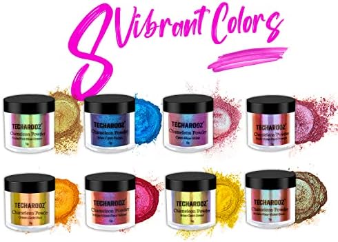 Techarooz Chameleon Mica Powder 8 Color Shift Mica Powder, холографски сјај за материјали за UV & епоксидна смола, сенка за