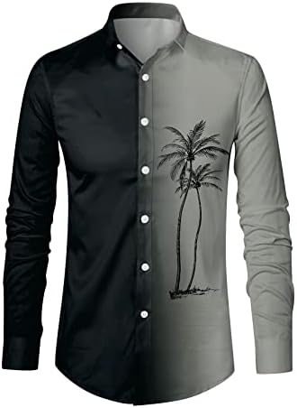 Копче за мажи XXBR надолу случајни кошули, паѓање на јака градиент на хавајски кошула хипстер со долги ракави кошули на плажа