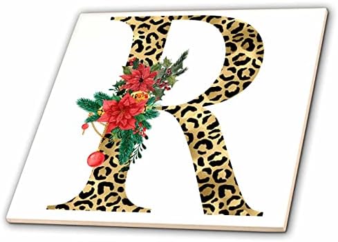 3drose Глам Монограм Почетна R Слика На Злато Леопард Дамки Црвени Poinsettias-Плочки