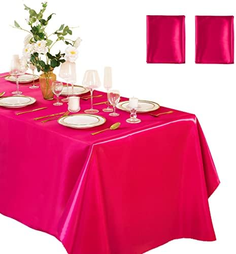 Horbaunal 2 пакувања топло розово сатенско чаршав 60 x 102 инчи правоаголник сатен за табела светла свилена маса ткаенина мазна табела за