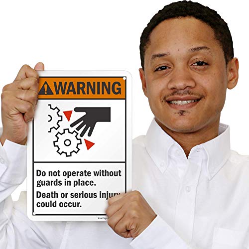 SmartSign 10 x 7 инчи „Предупредување - Не работи без чувари, може да се случи смрт или сериозна повреда“, знак на АНСИ, пластика од 55