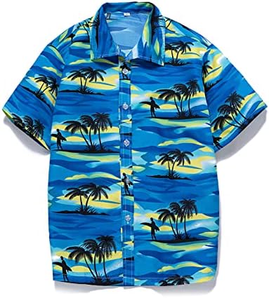 XXBR машки хавајски кошули со краток ракав Тропско дрво за печатење на дрво надолу за гроздобер врвови лето тенок вклопна обична