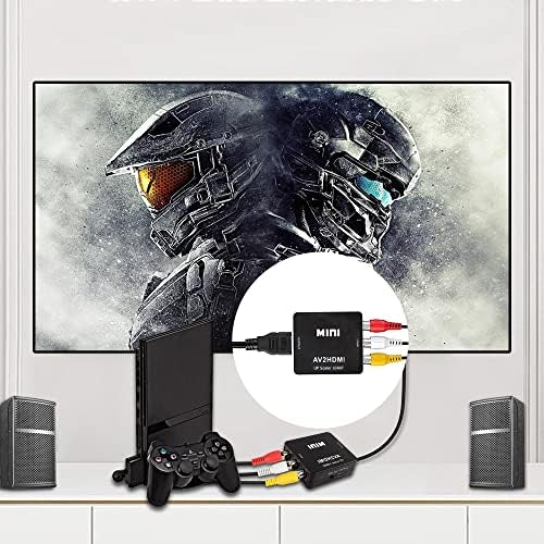 XMSJSIY RCA до HDMI Converter, AV до HDMI, 1080P RCA композитен CVBS видео аудио до HDMI конвертор Адаптер Поддршка PAL/NTSC за ТВ компјутер