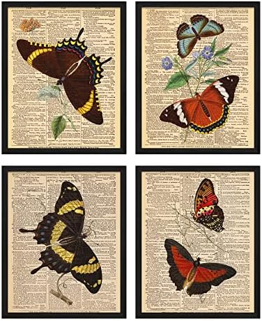 Темна академска соба декор Гроздобер пеперутка artидна уметност - сет од 4 печати од пеперутка Темна академија wallидна уметност Печати отпечатоци