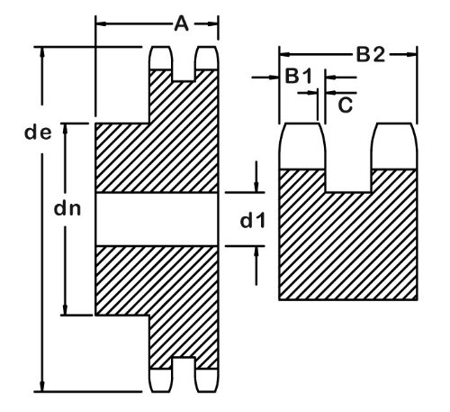 AMETRIC® 2052B20 METRIC 2052B20 ISO 10B-2 HUB STELET SPROCKET 20 заби за Ametric® No. 2052 Double Strand Chain со, 15.875mm терен,