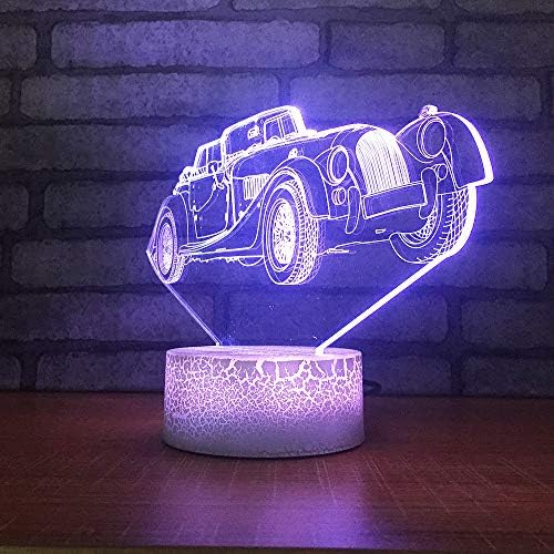 Jinnwell 3D Car Night Light LAMP илузија 7 Промена на допир на допир на допир, декорација на табела за декорација на ламби LED Божиќен подарок со акрилик рамен ABS база USB кабел играчк