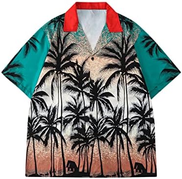 Машки кошули и шорцеви за кратки ракави поставени хавајски плажа во стилот на плажа, стенд-ап јака блуза, врвни стебла, костум лето секојдневно