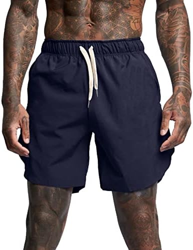 XXBR машки спортски шорцеви еластични половини за влечење атлетски шорцеви летни плажа обични шорцеви со џебови од патент