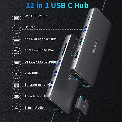 USB C Hub Адаптер За MacBook Pro, Thunderbolt 3 Адаптер, 10-во-1 USB C Dongle Со Gigabit Ethernet, USB C До HDMI VGA Адаптер,100w Испорака На Енергија, 3 USB 3.0, Sd Tf Картичка Читач-Преку Порт Адаптери.