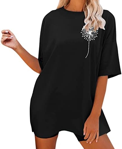 Жени плус големина на врвови, буква печати со краток ракав, тркалезен врат спортски маица плус големина облечени врвови за жени