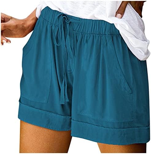 Женски лесни шорцеви еластични влезови на половината, удобни шорцеви, случајни летни постелнини џемпери, буги трендовски кратки панталони