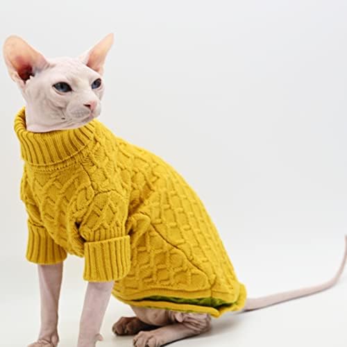 Сфинкс облека за мачки плетени меки високи модни мода со висока врата задебелена топла зимска облека без влакна мачка облека Девон Корнинска
