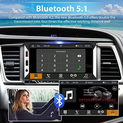 Безжичен CarPlay Double Din Car Stereo Android Auto, MeteeSer 7-инчен екран на допир со автомобил со автомобил со автомобил Bluetooth 5.1, единица
