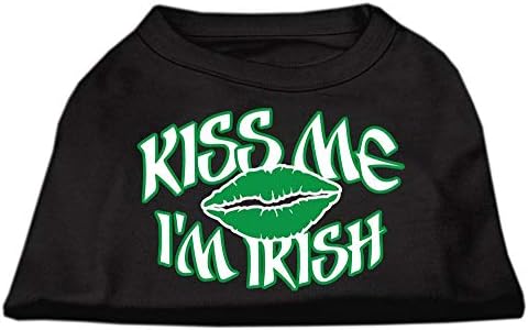 Mirage Pet Products 8-инчен Kiss Me Јас сум ирска кошула за печатење на екран за миленичиња, X-мали, црни