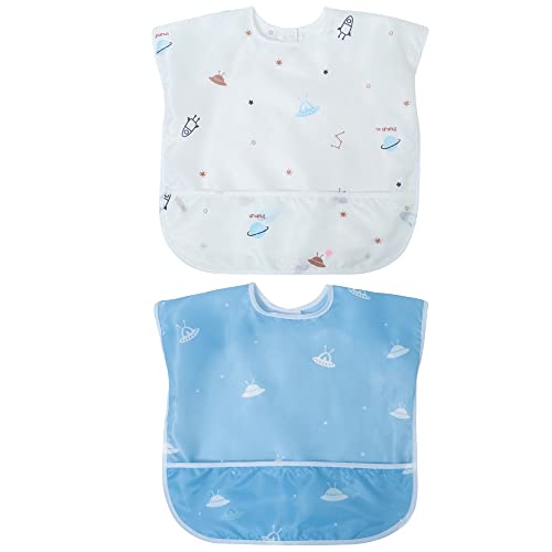 Малиот Dimsum Mess-отпорен бебешки биб | Доенчиња за новороденчиња со долги ракави водоотпорни уметности за хранење | фаќање храна и избришете чиста | Пакет од 2 бои