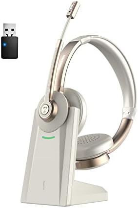 Слушалките за Bluetooth со микрофон, QCC безжични слушалки со откажување на бучава од микрофон и пристаниште за полнење/приклучок и играјте USB Dongle, 26 ч.