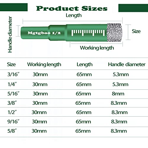 Mgtgbao 10pcs 5mm 3/16 инчи зелена керамичка плочка бит, суви дијаманти за вежбање парчиња поставени за многу тврди материјали гранитни мермерни