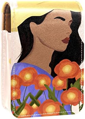 Кармин за шминка ОРИУКАН торба за кармин со огледало пренослива торбичка за складирање кармин организатор за складирање на сјај за усни, Пролет Девојка Цвет