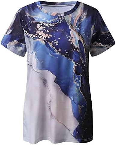 Женски дневно лето печатење во боја на вода, врвови на резервоарот за вратот, кошули со кратки ракави, обични лабави летни кошули
