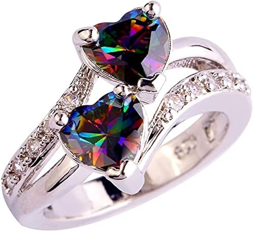 925 Сребрена кубна цирконија двојно срце прстени Loveубовта прстен за жени накит за стабилни прстени ангажман бенд за жени